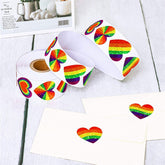 500 LGBT Pride Heart Stickers On A Roll